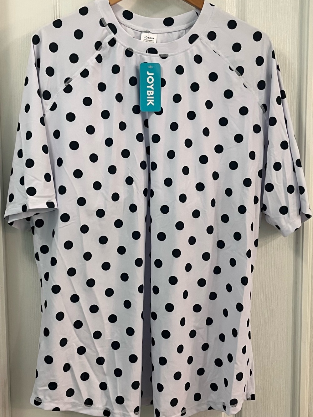 Women’s Plus Size 3XL White Polka Dot Short Sleeve Swim Tee & Shorts Set. UPF50+